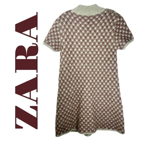 ZARA BLOGGER FAVE Wool Houndstooth Mock Neck Mini Sweater Dress, Large - Picture 4 of 12